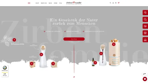 Website Screenshot: ZirbenFamilie GmbH - Produkte & Geschenke aus Zirbenholz | ZirbenFamilie - Date: 2023-06-14 10:46:53