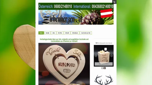 Website Screenshot: Produkte und Geschenke aus dem Holz der Zirbe! - Geschenke und Geschenkideen - Hochzeitsgeschenke aus Holz - Date: 2023-06-26 10:25:39