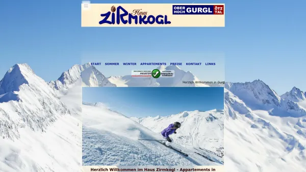 Website Screenshot: Appartementhaus ZIRMKOGL Obergurgl-Hochgurgl Ferienwohnung - Haus Zirmkogl - Appartements Obergurgl - Date: 2023-06-26 10:25:39