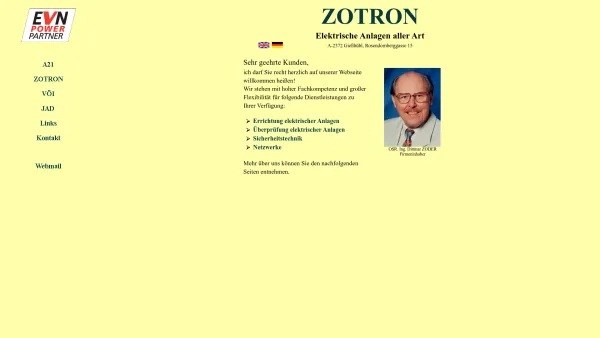 Website Screenshot: Zotron Elektrische Anlagen aller Art - Ing. Dittmar Zoder - Date: 2023-06-14 10:38:24