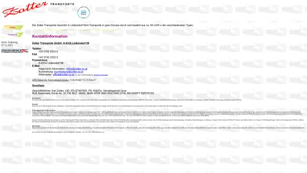 Website Screenshot: Zotter Transporte GesmbH - Willkommen bei Zotter Transporte - Date: 2023-06-14 10:46:30