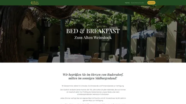 Website Screenshot: "Zum alten Weinstock" - Bed & Breakfast Zum Alten Weinstock | Südburgenland - Date: 2023-06-15 16:02:34