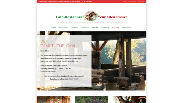 Website Screenshot: Cafe-Restaurant Zur alten Press - Zur Alten Press – Essen mit Genuss nahe der Therme Loipersdorf - Date: 2023-06-26 10:25:45
