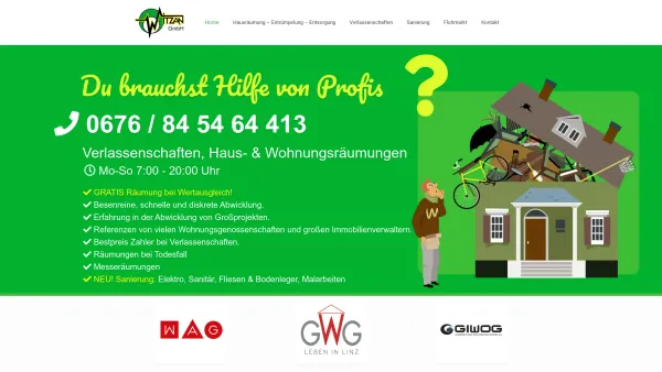 Website Screenshot: Witzan Entrümpelung Entsorgung Räumung - Wohnungsräumungen in Linz und OÖ - 0676 / 845464413 - Date: 2023-06-22 12:13:05
