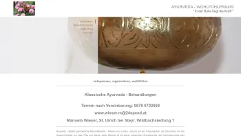 Website Screenshot: Ayurveda Wohlfühlpraxis Manuela Wieser - AYURVEDA - WOHLFÜHLPRAXIS - Startseite - Date: 2023-06-15 16:02:34