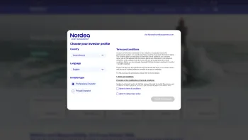 Website Screenshot: Nordea in Luxembourg operates in three areas Private Banking Investment Funds and Life Pensions - Home - Nordea Professional investor - Date: 2023-06-23 12:07:58
