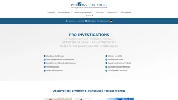 Website Screenshot: PRO-INVESTIGATIONS - Detektiv Graz | Pro-Investigations.at Wir liefern Beweise - Detektei Graz - Date: 2023-06-14 10:44:34